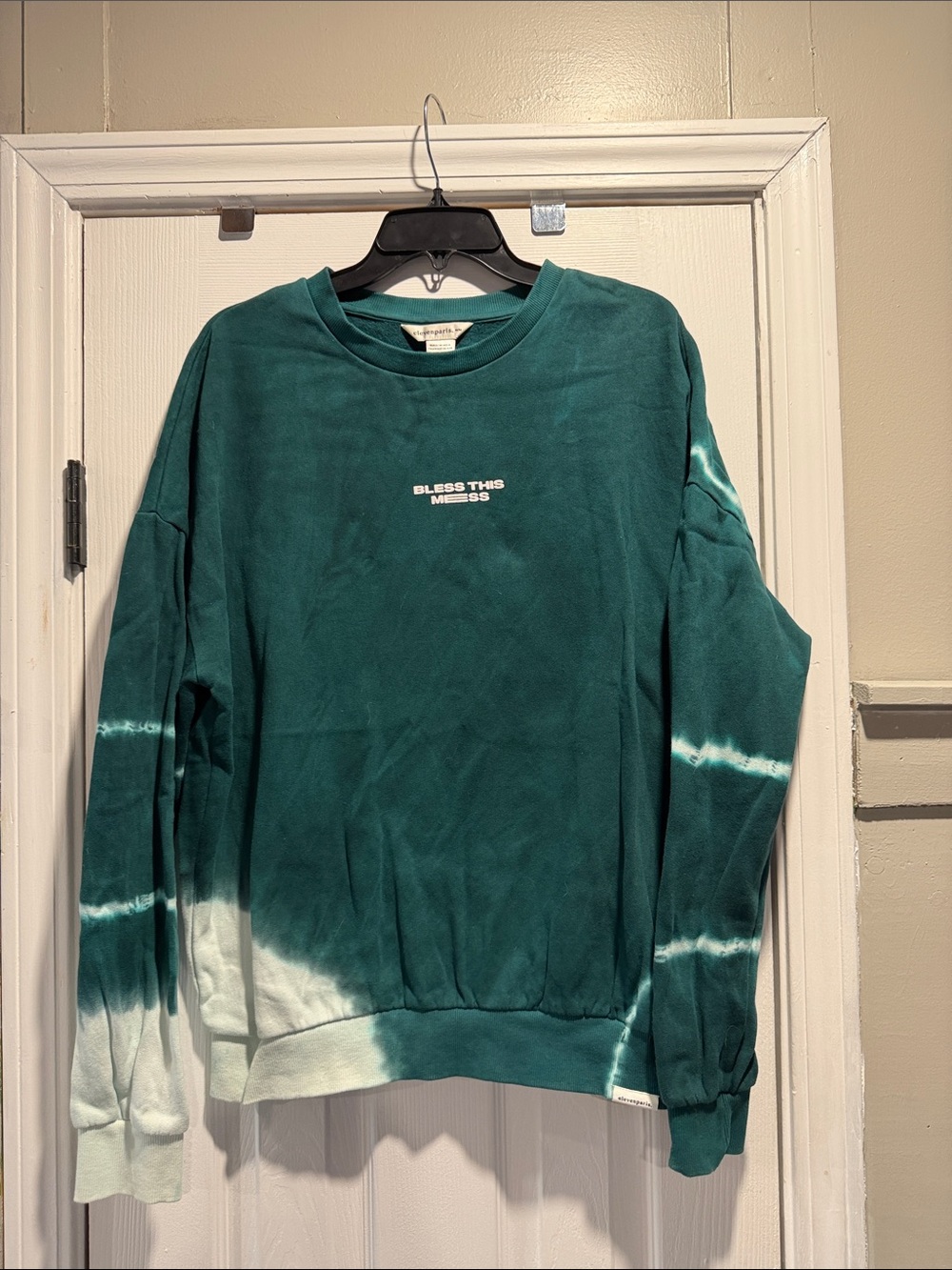 Eleven Paris Teal and White Tie-Dye Crewneck Sweatshirt